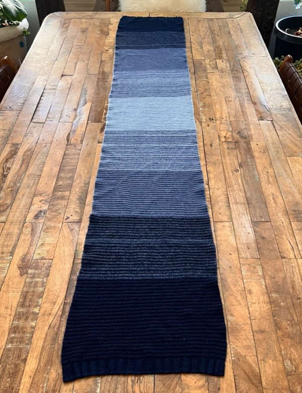 Unisex Scarf 12 x 68.5" Cashmere Blue Ombre Ribbed